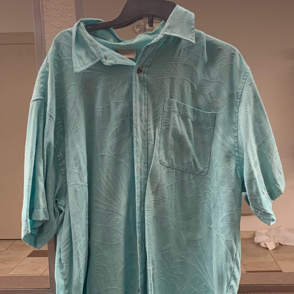 Vintage Island Shores Teal Button-Up Large Hawaiian Shirt